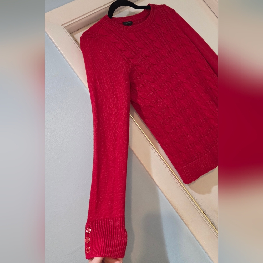 Women's Talbots Red Cable Knit Crewneck Sweater, Size S - Picture 7 of 15